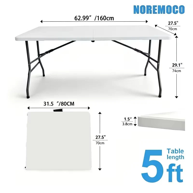 Foldable Rectangle Utility Table, Lightweight Portable Plastic Table with Carry Handle, Ideal for Camping, Picnic, Banquet and Indoor Outdoor Use