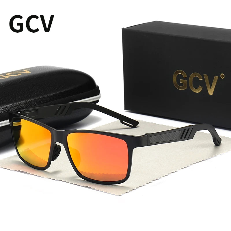 GCV Men Polarized Sunglasses Aluminum Magnesium Sun Glasses Driving Glasses Rectangle Shades For Men Oculos Masculino Male UV400