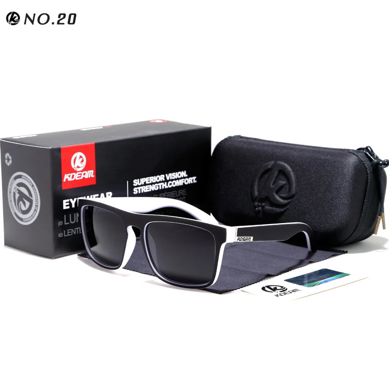 KDEAM New Summer Sunglasses Men Sports Sun Glasses Polarized Women Brand Mirror lens Square UV400 With Case KD156