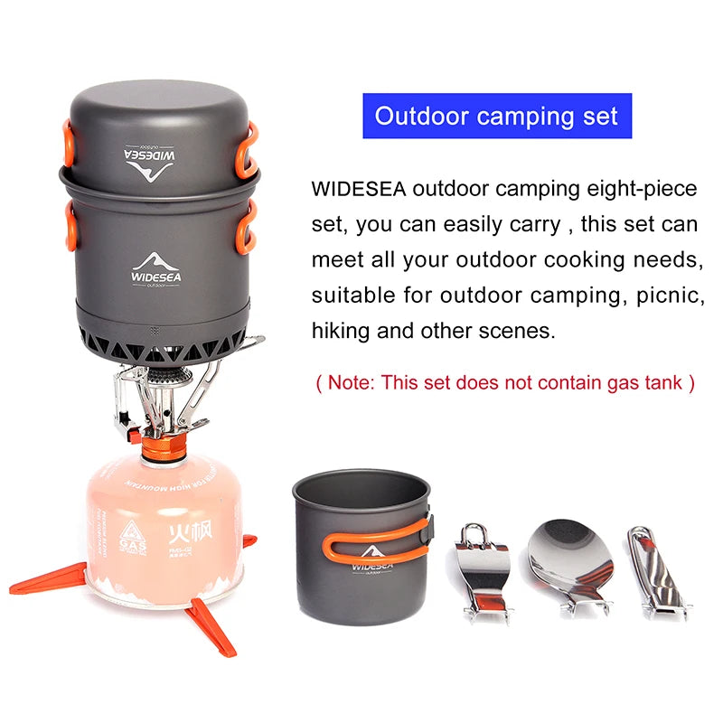 Widesea Portable Camping Cookware Set Aluminum 1.3L Pot 440ML Cup Stove Cutlery Set Bracket for Outdoor Cooking Hiking Backpack