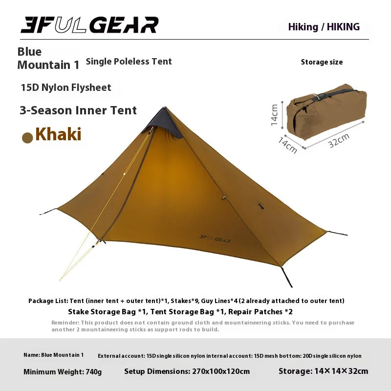 3F UL GEAR LanShan 1 Outdoor Ultralight Camping Tent 1 Person 3 Season Professional 15D Silnylon LanShan1 Rodless Tent