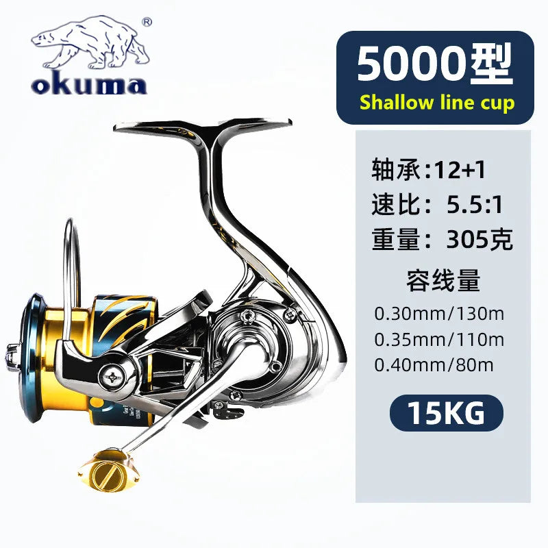 Okuma All Metal Fishing Reel 12+1BB15KG Max Drag Anti Seawater Rotating Reel 1000-5000