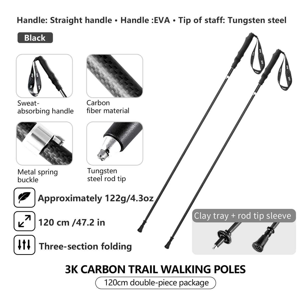 BISINNA 2pcs Ultralight Trekking Poles Folding Walking Sticks Carbon Fiber Hiking Poles Portable Trail Runing Canes