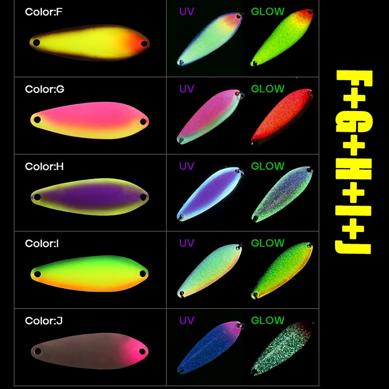 5Pcs/set Metal Spoon Bait Fishing Lures 2.5g 3.5g Sinking Spinner Luminous UV Coat Stream Metal Jiig Trout Bass Pesca Tackle