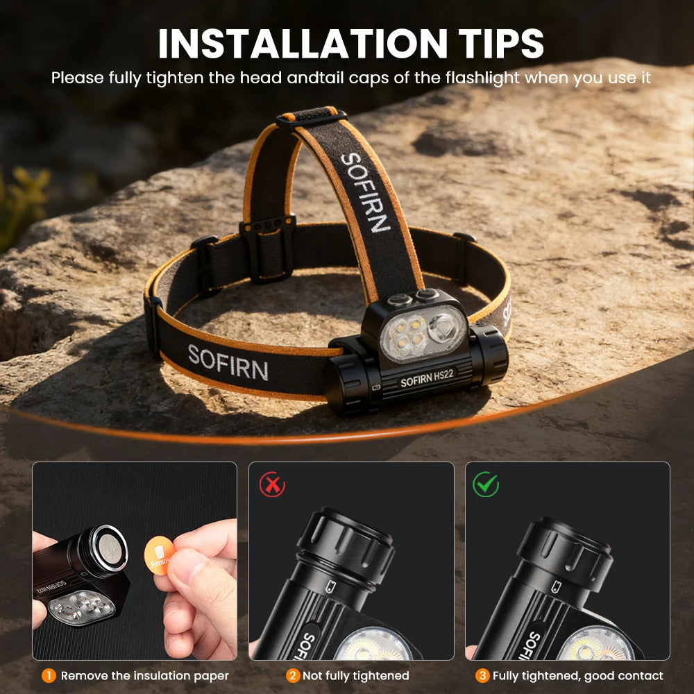 SOFIRN HS22 2500lm Headlamp Stepless Color Temperature Adjustment SFT25R LED 6000K Light With 2700K Warm Torch with Dual Switch