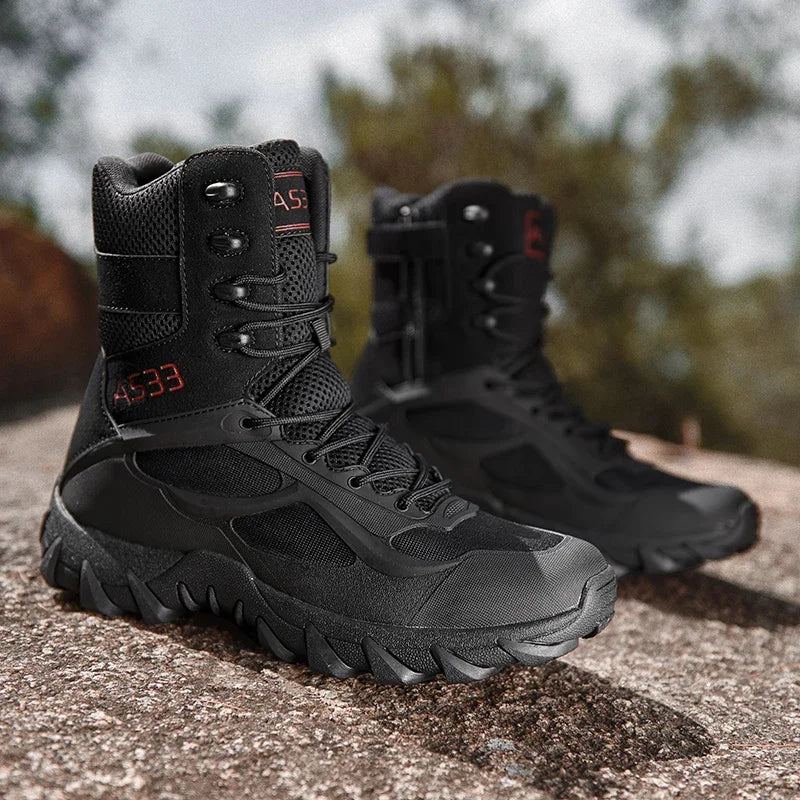 Classic Men's Ankle Boots 2025 Men's Desert Black Combat Boots Outdoor Waterproof New Men's Hiking Boots, Work Thick Soled Shoes