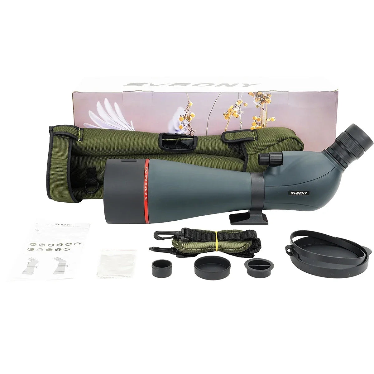 Svbony Telescope SV406/SV406P ED Spotting Scope 20-60x80/25-75X100/16-48X65 Dual Focus IPX7 Waterproof for BirdWatching Archery