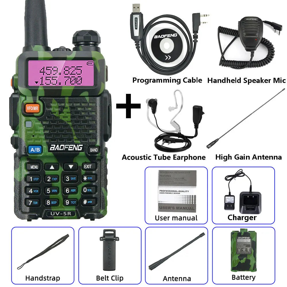 BaoFeng Green UV 5R Walkie Talkie VHF/UHF Long Range Radio For Camping Portable FM Radio Stations Transceiver Wireless Set