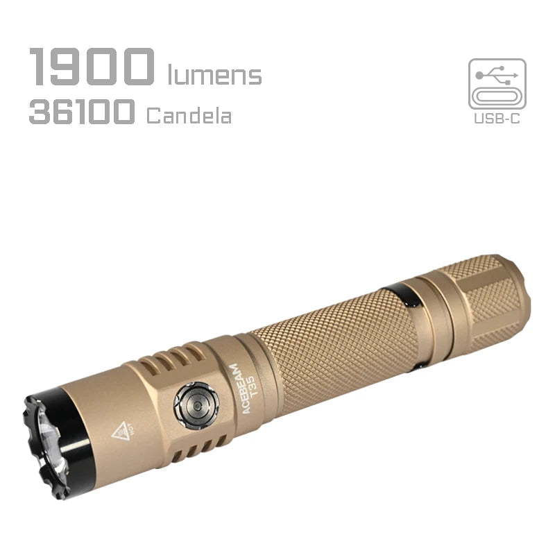 ACEBEAM T35 Compact Tactical EDC Flashlight Long Range 380 Meters 1900 High Lumens Flashlights For Emergency Camping