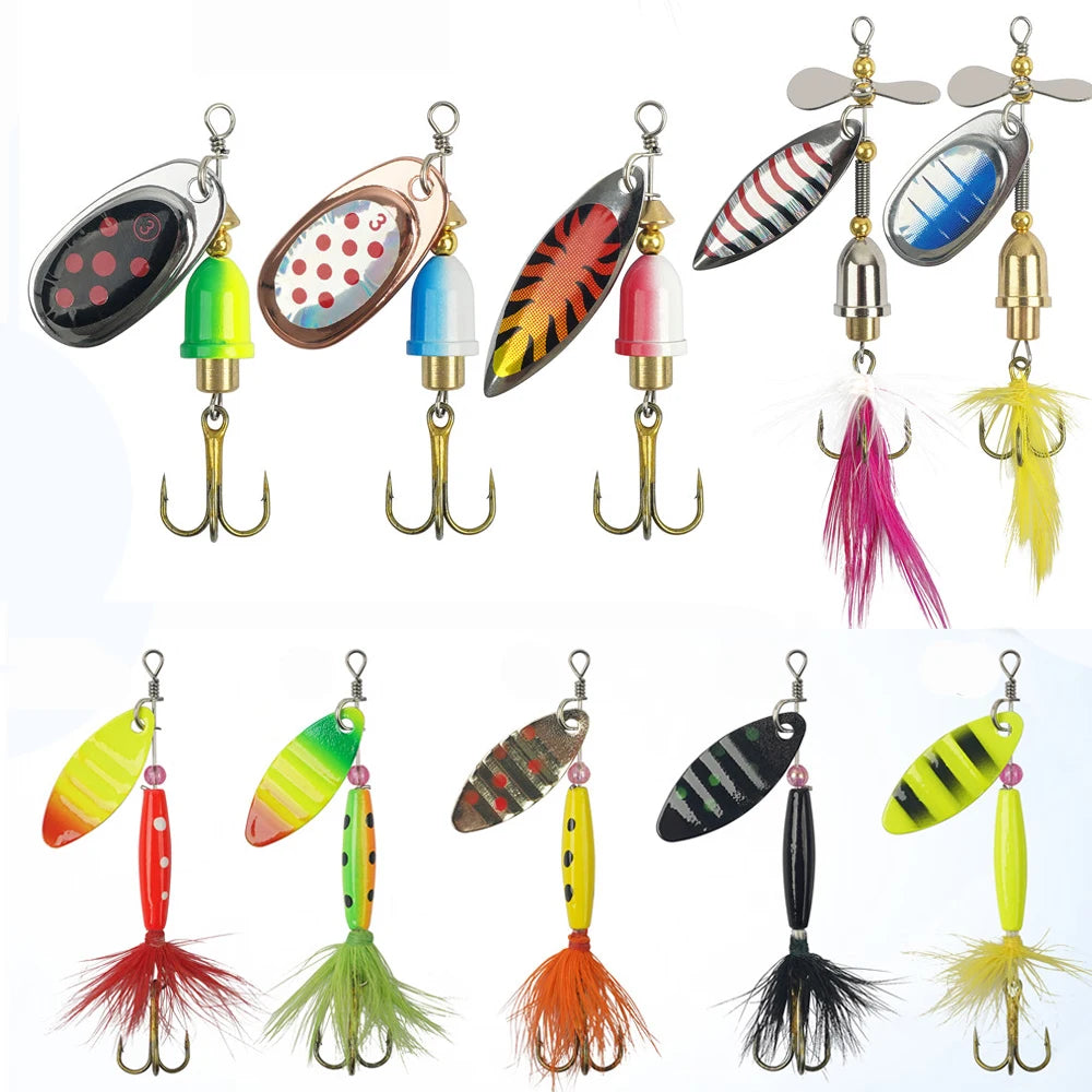 5/10Pcs Spinner bait Fishing Lures Spinnerbaits Spoon Lures Feather Tail treble hooks Metal Spinner Lure for Bass Trout Salmon