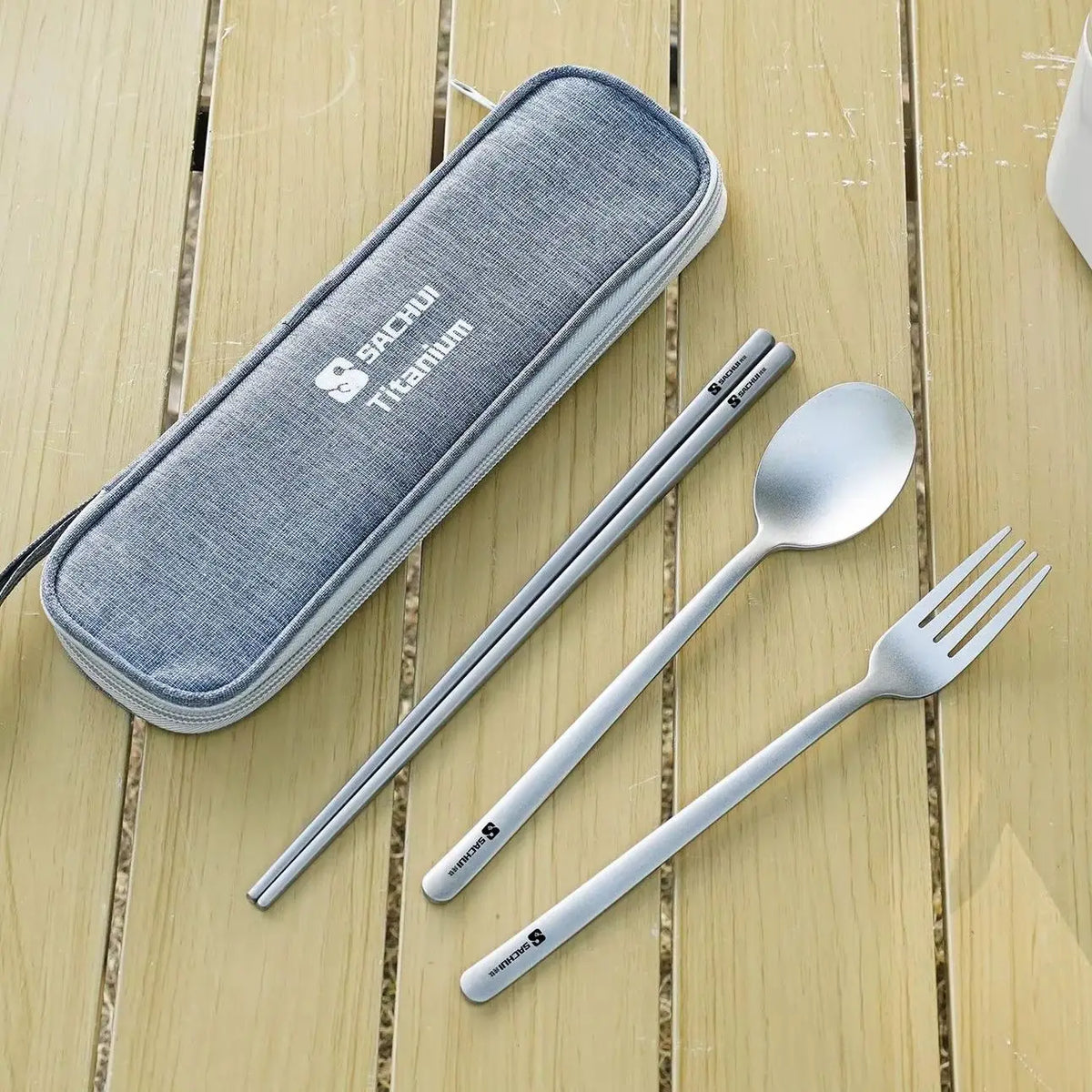Titanium Camping Cutlery Set Long Handle Spoon Fork Chopsticks Uncoated Portable Lightweight Outdoor Travel Metal Tableware