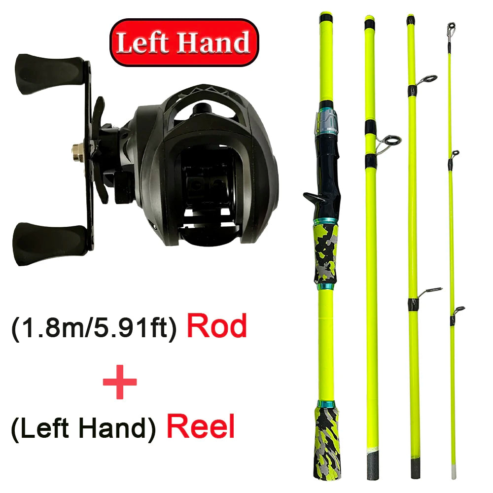1.8m/2.1m Professional Bass Fishing Rod and Reel Combo Baitcast Reel 10kg Max Drag Carbon Travel Pole Lure Weight 3.5g-14g