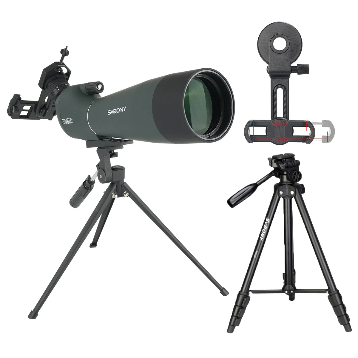 Svbony SV28A Spotting Scopes 20-60x80mm New Version Telescope with Tripod and Phone Adapter Suitable for Archery Target Shooting