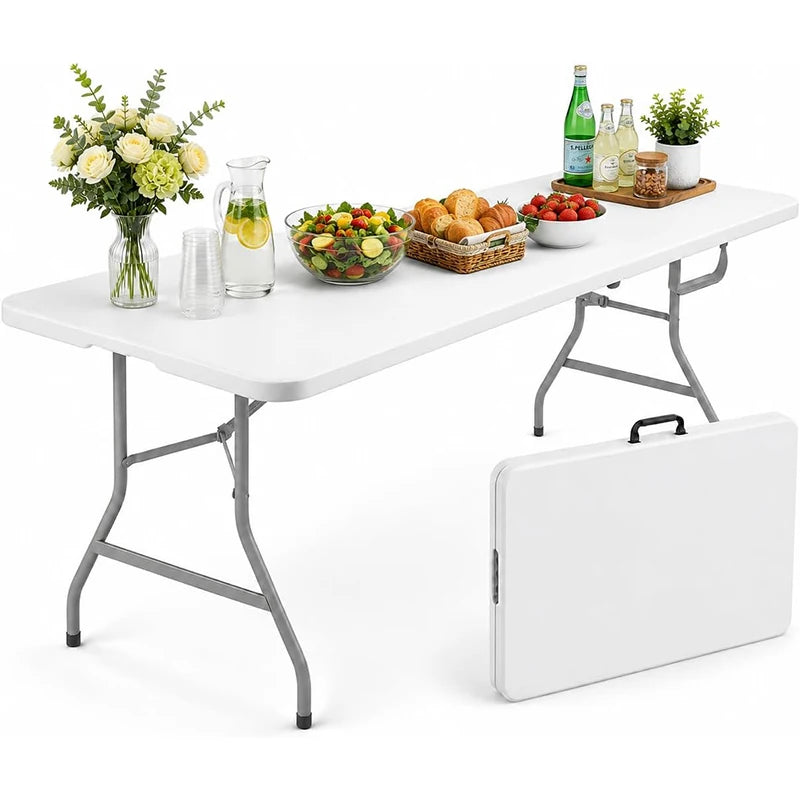 Foldable Rectangle Utility Table, Lightweight Portable Plastic Table with Carry Handle, Ideal for Camping, Picnic, Banquet and Indoor Outdoor Use