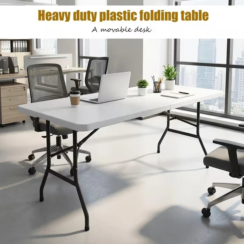 Foldable Rectangle Utility Table, Lightweight Portable Plastic Table with Carry Handle, Ideal for Camping, Picnic, Banquet and Indoor Outdoor Use