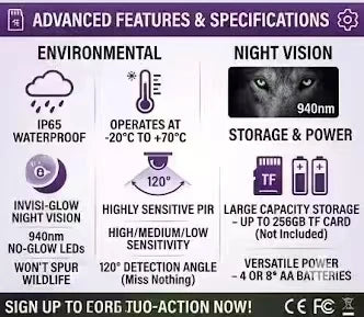 SunTekCam 50MP 4K Hunting Trail Camera with Night Vision IP65 Waterproof 0.3s Trigger Time Photo Trap Camera Wild Cameras
