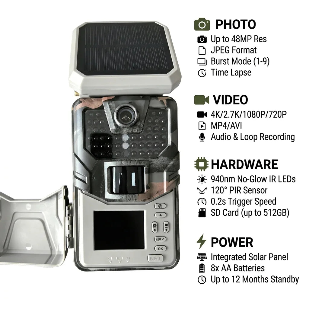 SUNTEKCAM HC-930MAX 4G LTE Trail Camera 48MP 4K Solar Powered, Game Camera APP Control, Cloud Storage 940nm Night Vision, 0.2s