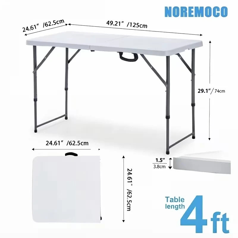 Foldable Rectangle Utility Table, Lightweight Portable Plastic Table with Carry Handle, Ideal for Camping, Picnic, Banquet and Indoor Outdoor Use