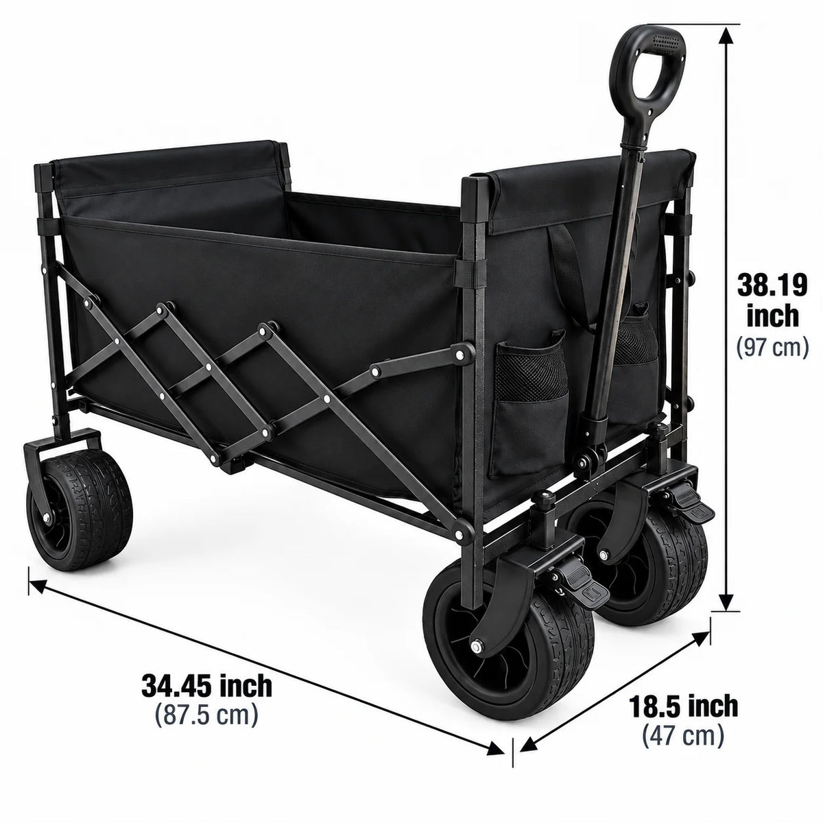 Heavy Duty Folding Wagon Cart with Large Capacity Collapsible Utility with All Terrain Wheels Adjustable Handle Side Pockets for Camping Shopping Beach Garden Sports Picnic