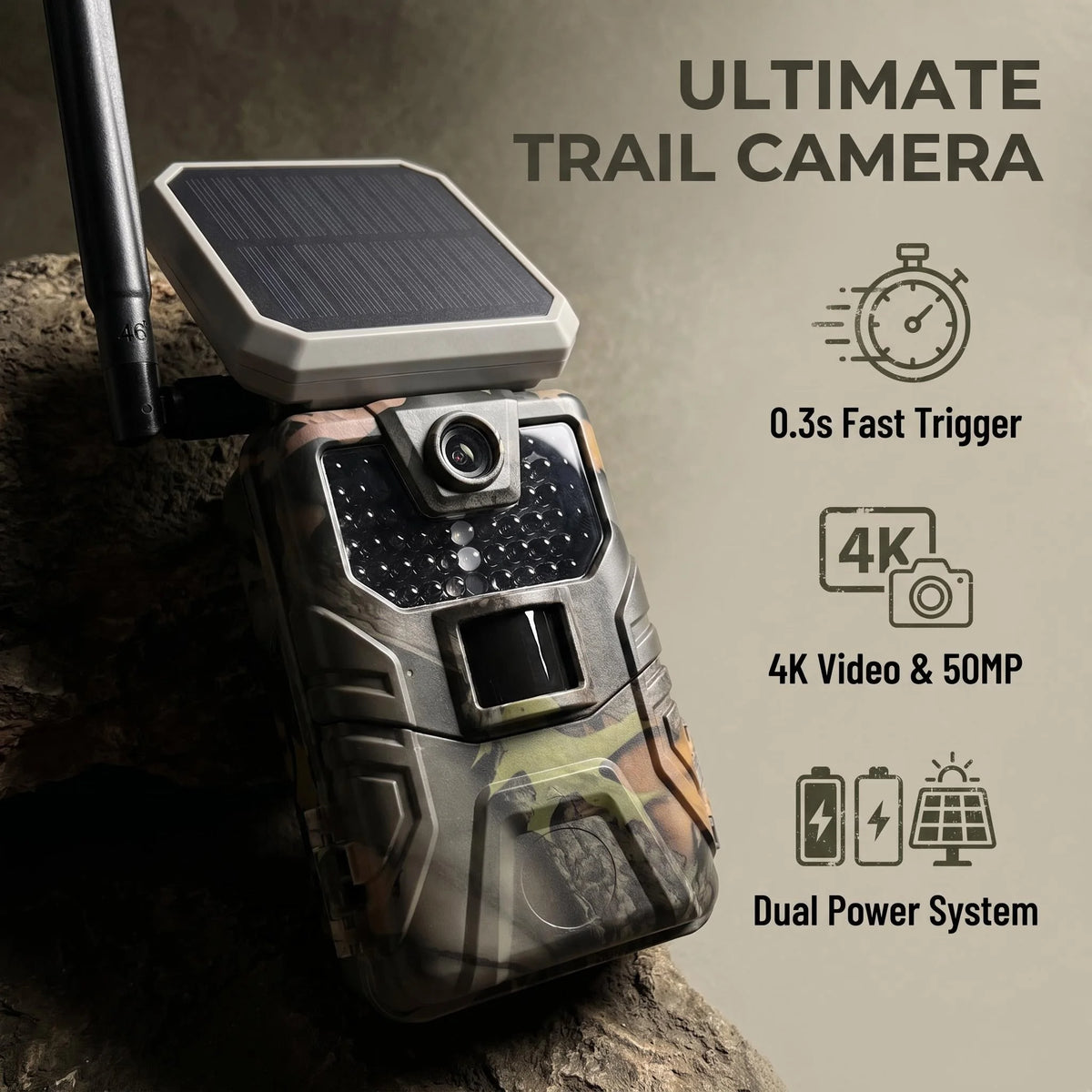 SUNTEKCAM HC-930MAX 4G LTE Trail Camera 48MP 4K Solar Powered, Game Camera APP Control, Cloud Storage 940nm Night Vision, 0.2s