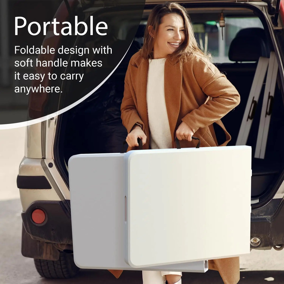 Foldable Rectangle Utility Table, Lightweight Portable Plastic Table with Carry Handle, Ideal for Camping, Picnic, Banquet and Indoor Outdoor Use