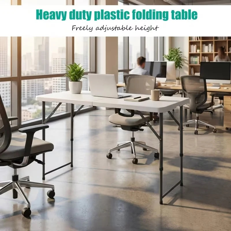 Foldable Rectangle Utility Table, Lightweight Portable Plastic Table with Carry Handle, Ideal for Camping, Picnic, Banquet and Indoor Outdoor Use