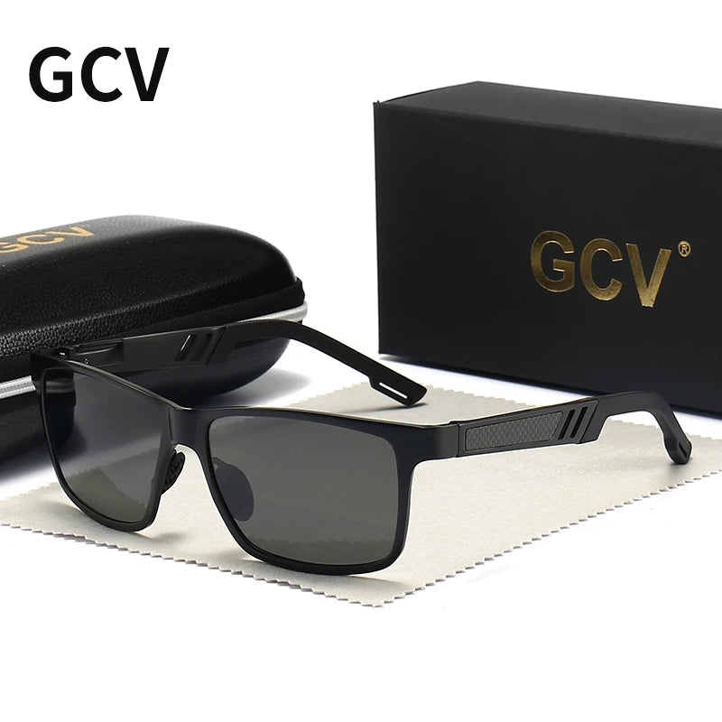 GCV Men Polarized Sunglasses Aluminum Magnesium Sun Glasses Driving Glasses Rectangle Shades For Men Oculos Masculino Male UV400
