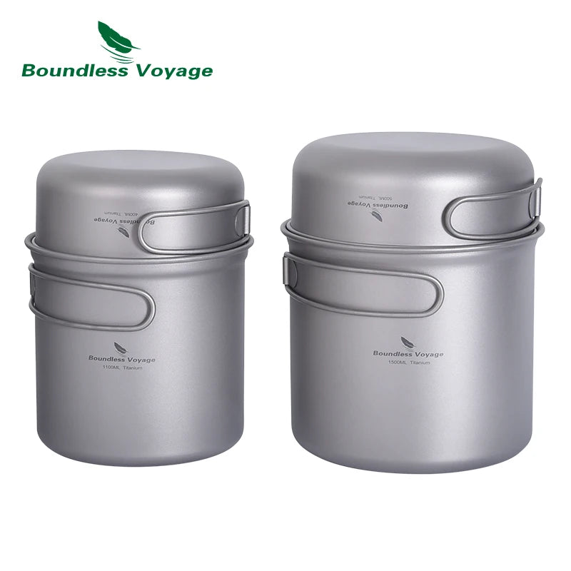 Boundless Voyage Camping Titanium Pot Pan Set Outdoor Portable Mug Multi-Functional Tableware Mess Kit Cooking Set