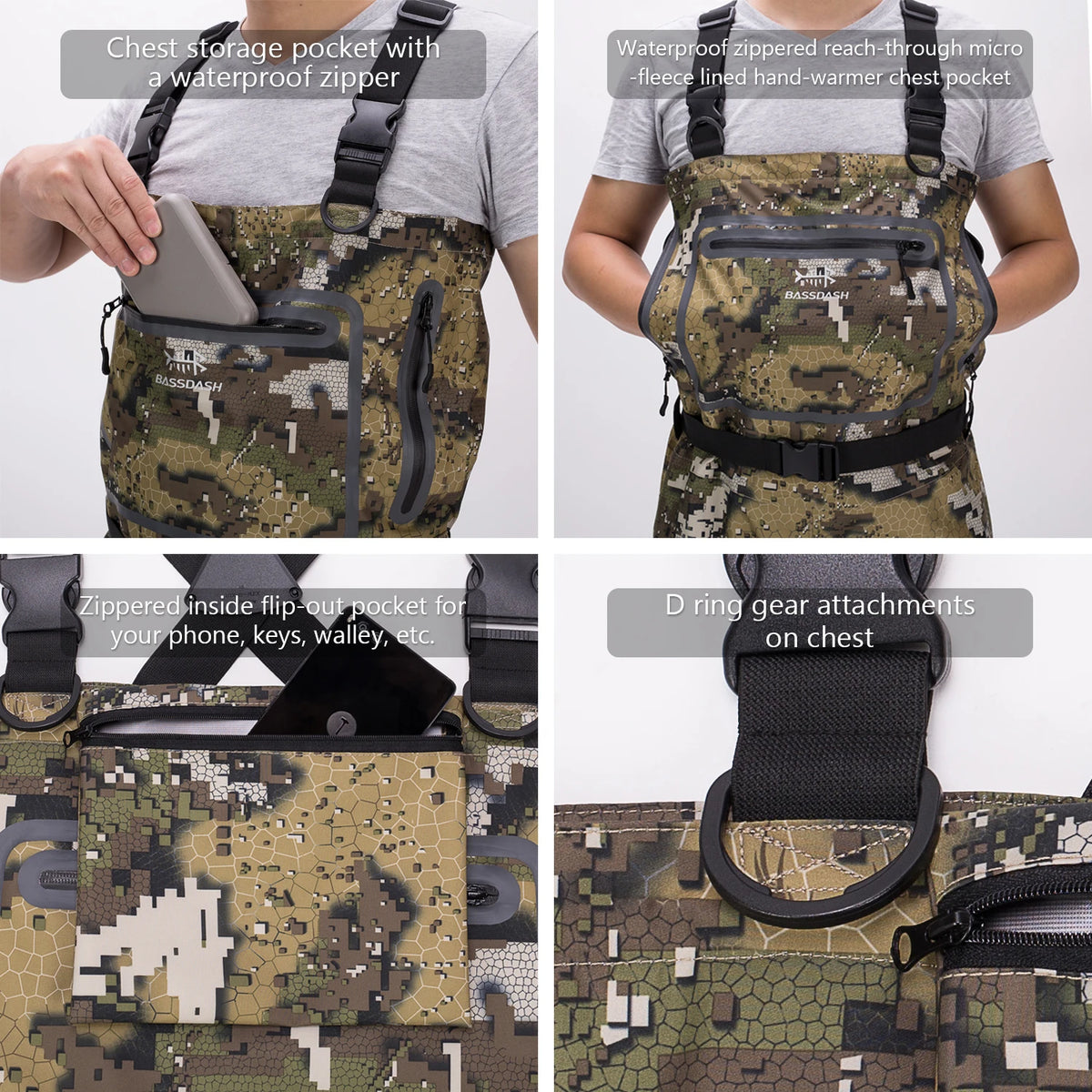 Bassdash Fishing Hunting Waders for Men Veil Camo Chest Stocking Foot Breathable and Ultra Lightweight