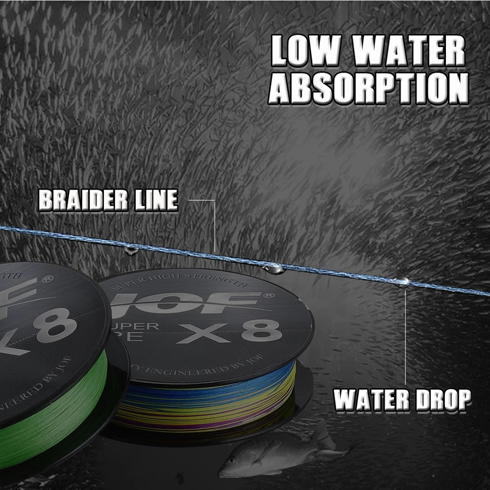 JOF X8 150M 300M 500M Braided Fishing Line 8 Strands MultiColor Multifilament Saltwater PE Line15 20 30 40 60 80 100LB