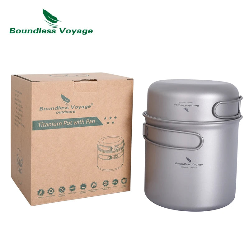 Boundless Voyage Camping Titanium Pot Pan Set Outdoor Portable Mug Multi-Functional Tableware Mess Kit Cooking Set