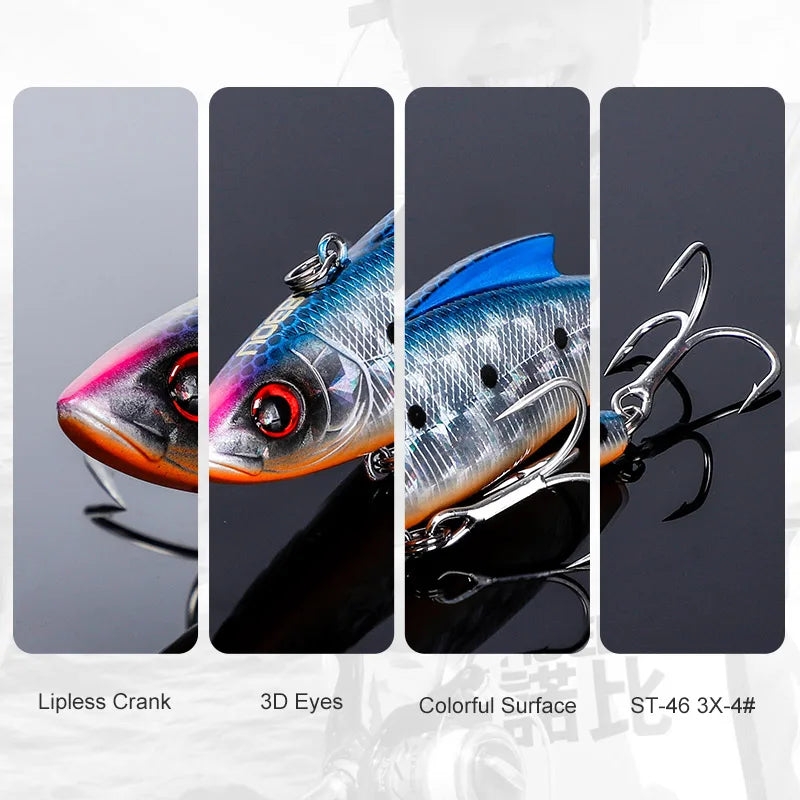 Noeby 3 Pieces 90mm 33g Sinking Vibes Rattling and Vib Artificial Hard Baits Sea Crankbaits Rattlins for Winter Fishing Lures