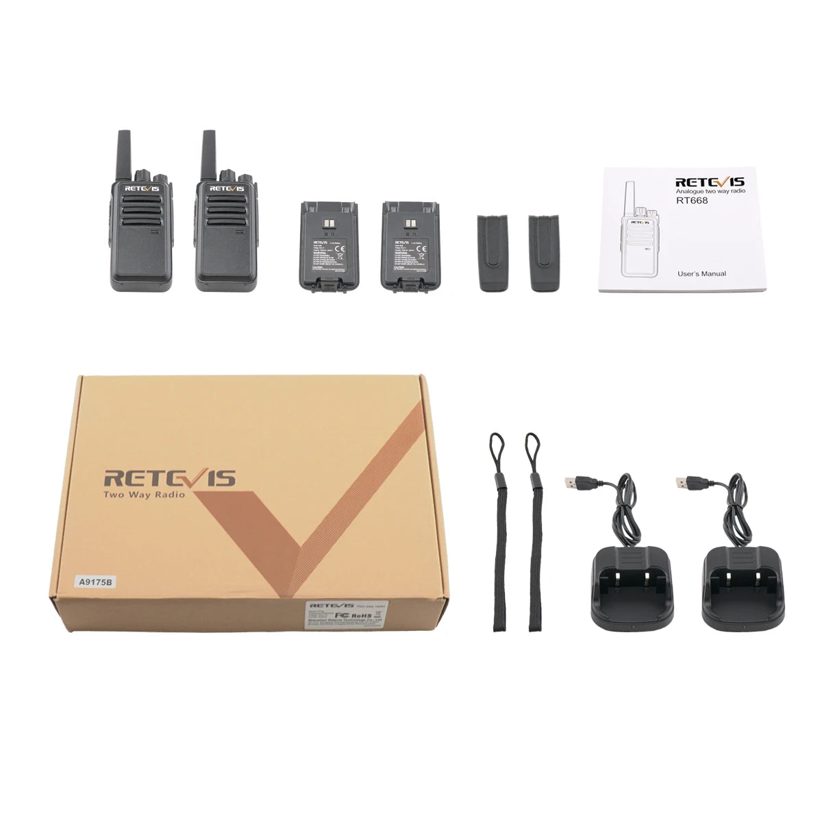 Retevis RT668 2pcs Walkie Talkies License-Free Two Way Radio 12H battery life Noise reduction Portable PMR446 Radio for Business