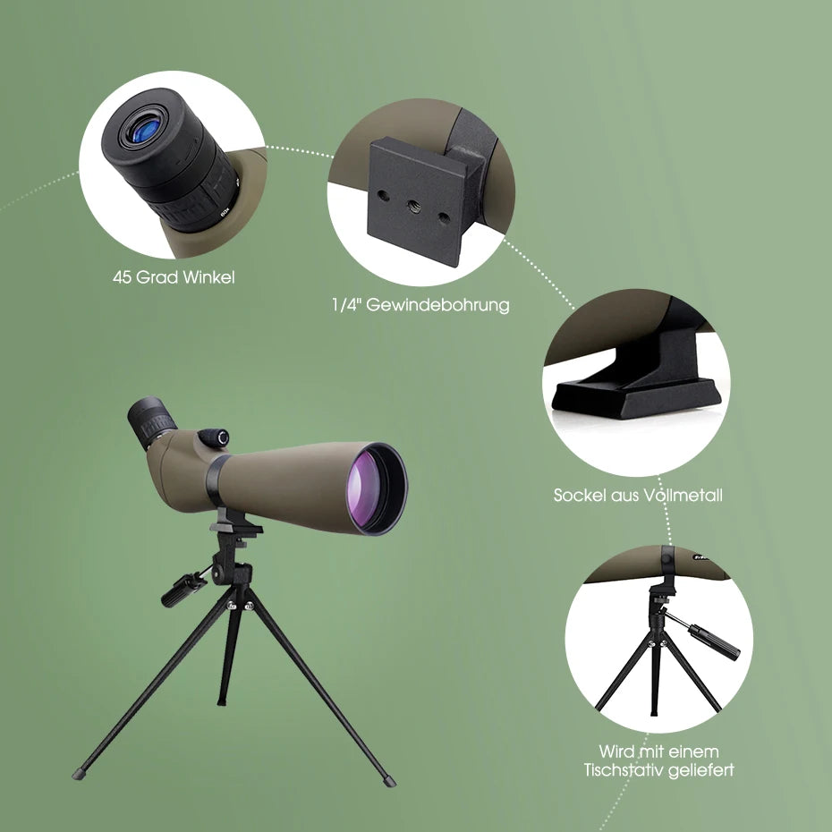 Svbony SV401 20-60x80 Spotting Scope BK7 Silver + MC Prism IPX6 Waterproof Spyglass with Tripod Camping Equipment