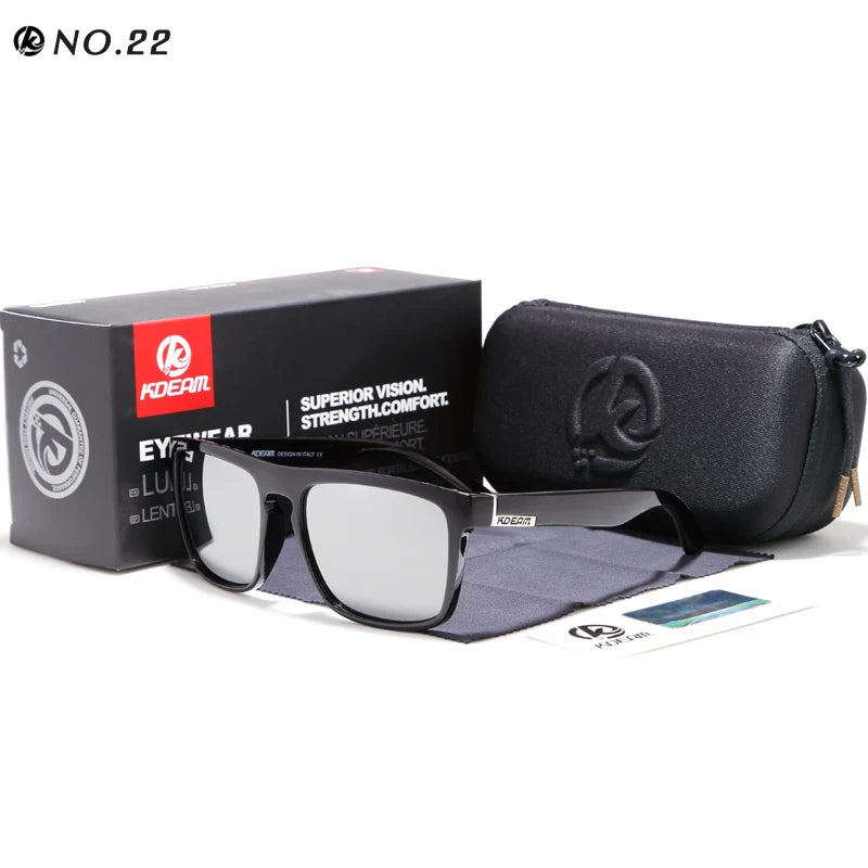 KDEAM New Summer Sunglasses Men Sports Sun Glasses Polarized Women Brand Mirror lens Square UV400 With Case KD156
