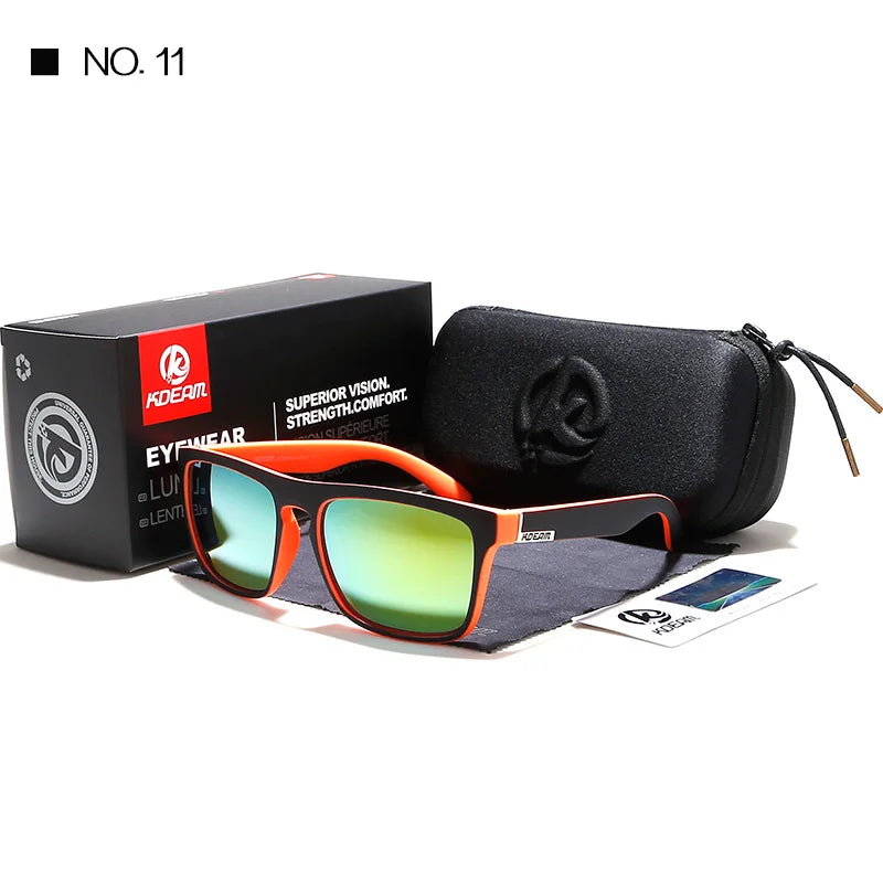 KDEAM New Summer Sunglasses Men Sports Sun Glasses Polarized Women Brand Mirror lens Square UV400 With Case KD156