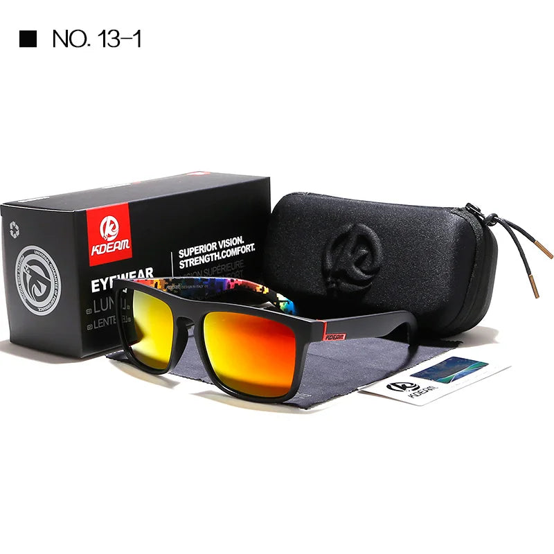 KDEAM New Summer Sunglasses Men Sports Sun Glasses Polarized Women Brand Mirror lens Square UV400 With Case KD156