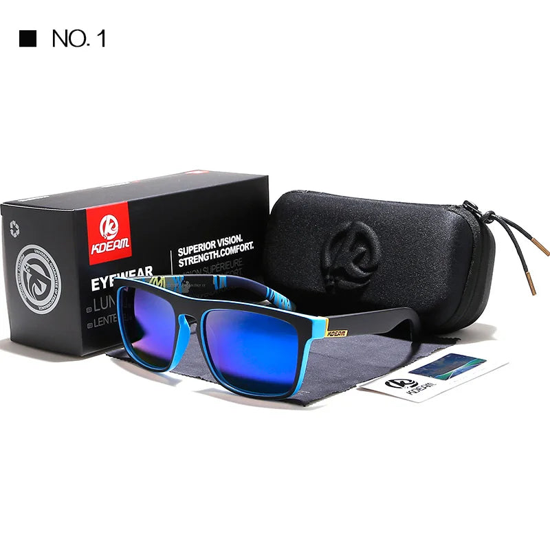 KDEAM New Summer Sunglasses Men Sports Sun Glasses Polarized Women Brand Mirror lens Square UV400 With Case KD156