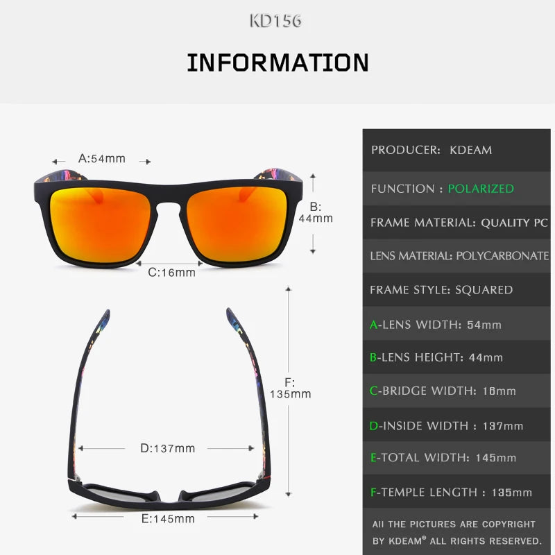 KDEAM New Summer Sunglasses Men Sports Sun Glasses Polarized Women Brand Mirror lens Square UV400 With Case KD156