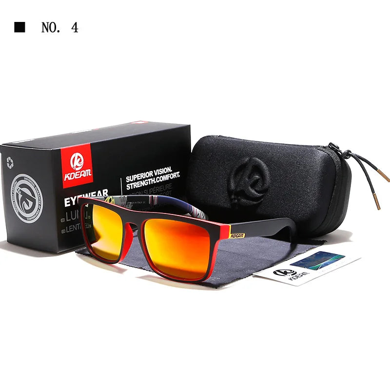 KDEAM New Summer Sunglasses Men Sports Sun Glasses Polarized Women Brand Mirror lens Square UV400 With Case KD156