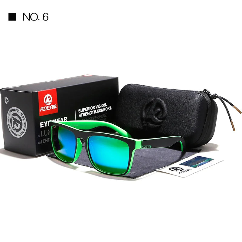 KDEAM New Summer Sunglasses Men Sports Sun Glasses Polarized Women Brand Mirror lens Square UV400 With Case KD156