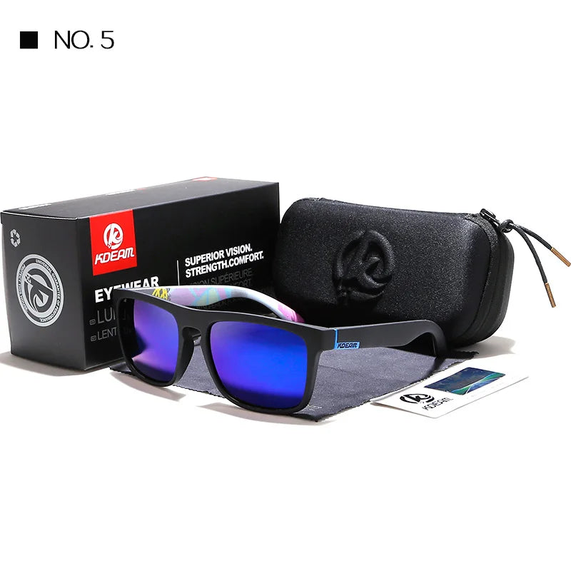 KDEAM New Summer Sunglasses Men Sports Sun Glasses Polarized Women Brand Mirror lens Square UV400 With Case KD156