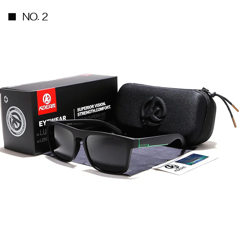 KDEAM New Summer Sunglasses Men Sports Sun Glasses Polarized Women Brand Mirror lens Square UV400 With Case KD156