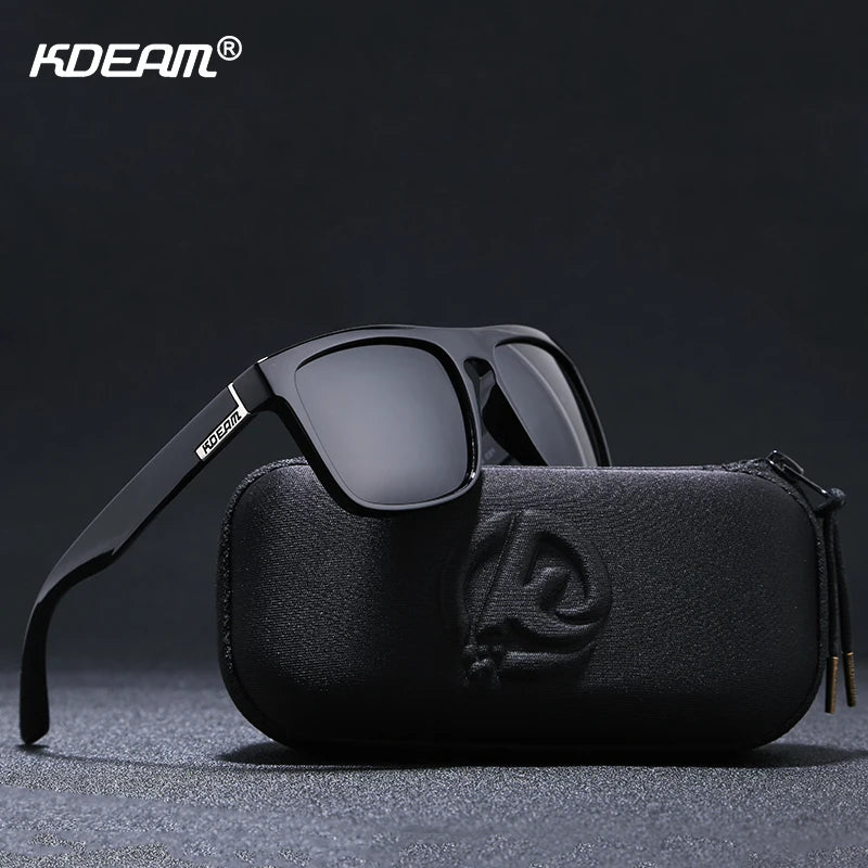 KDEAM New Summer Sunglasses Men Sports Sun Glasses Polarized Women Brand Mirror lens Square UV400 With Case KD156