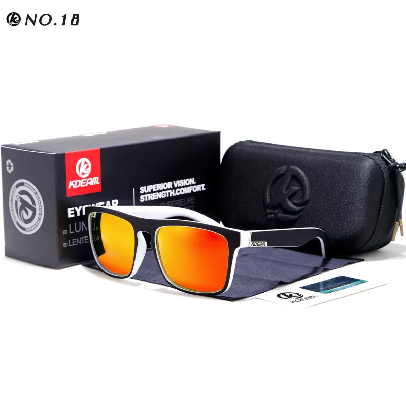 KDEAM New Summer Sunglasses Men Sports Sun Glasses Polarized Women Brand Mirror lens Square UV400 With Case KD156