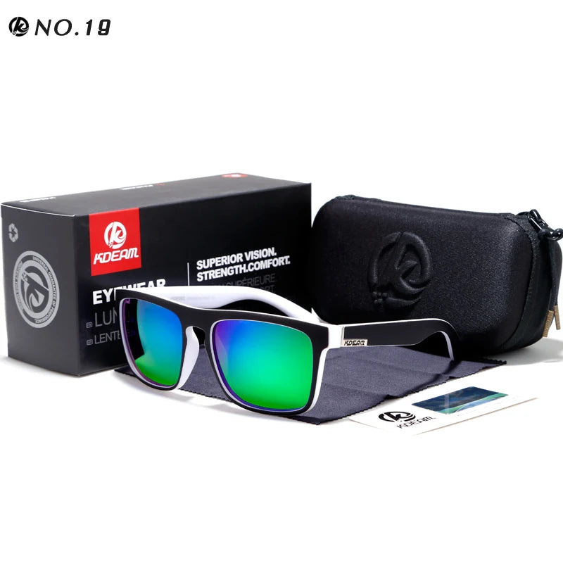 KDEAM New Summer Sunglasses Men Sports Sun Glasses Polarized Women Brand Mirror lens Square UV400 With Case KD156