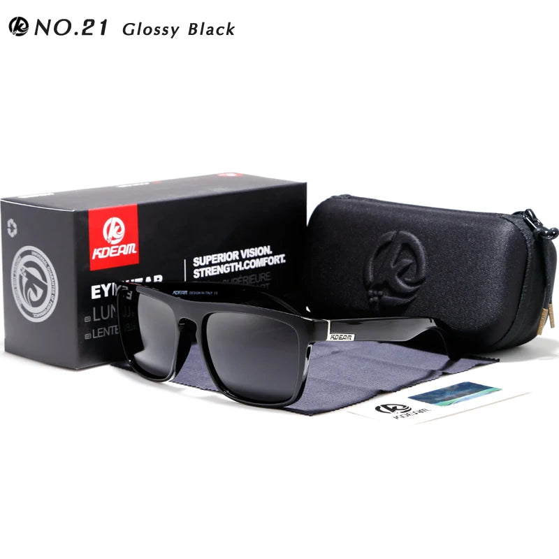 KDEAM New Summer Sunglasses Men Sports Sun Glasses Polarized Women Brand Mirror lens Square UV400 With Case KD156
