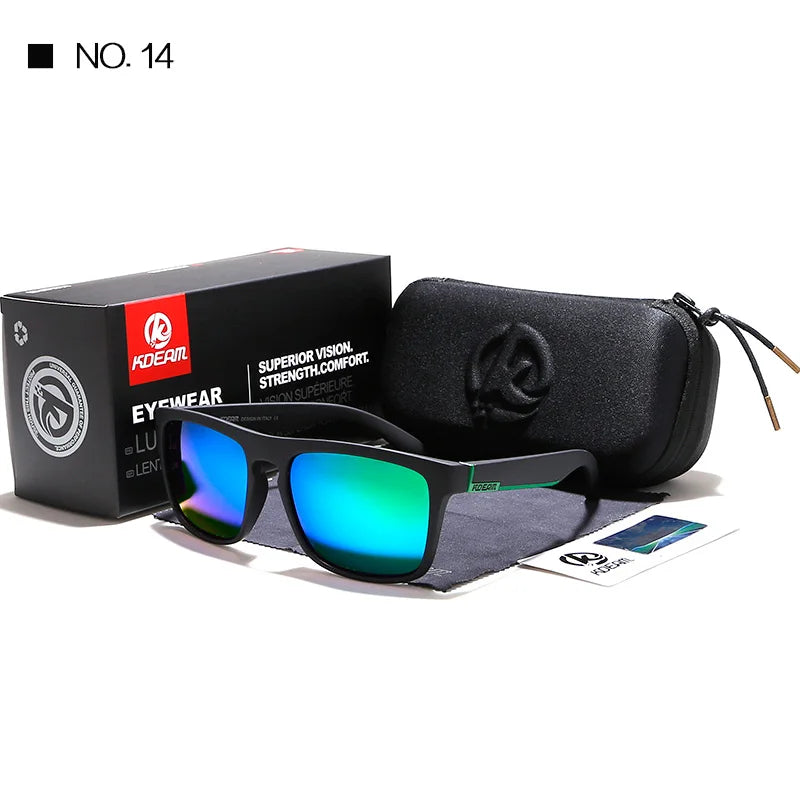 KDEAM New Summer Sunglasses Men Sports Sun Glasses Polarized Women Brand Mirror lens Square UV400 With Case KD156