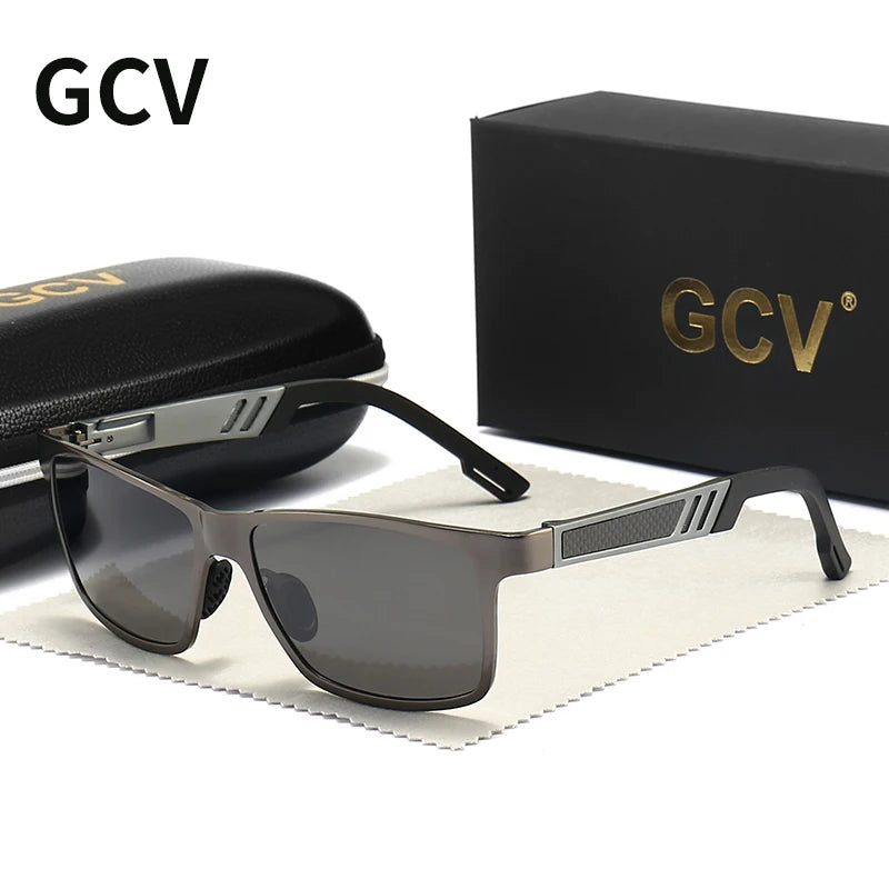 GCV Men Polarized Sunglasses Aluminum Magnesium Sun Glasses Driving Glasses Rectangle Shades For Men Oculos Masculino Male UV400
