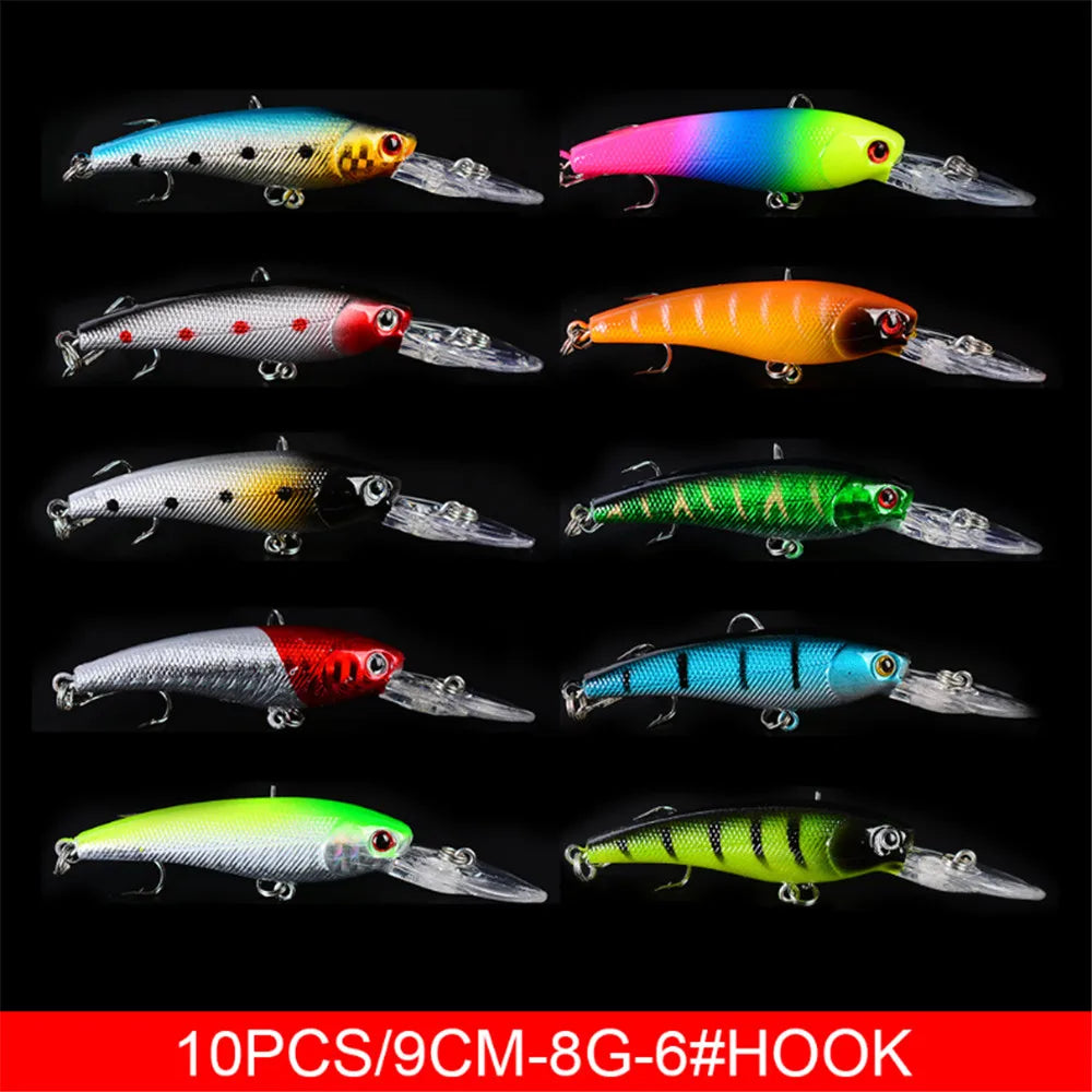 20pcs/lot Minnow Fishing Lures Set Bass Fresh Salt Water Floating 3D Eyes Wobbler Tackle Hard Bait Crankbait Pesca Kit set